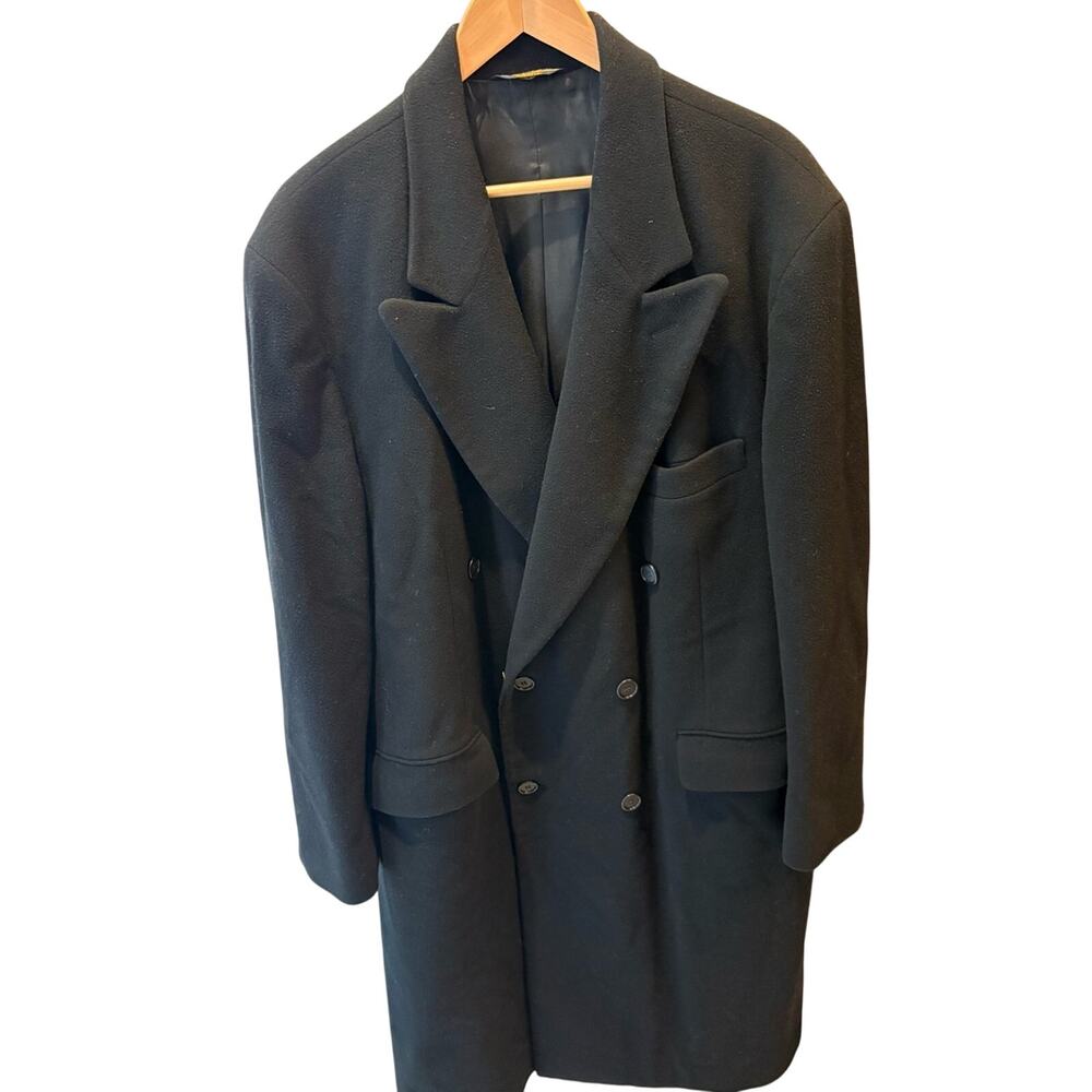 Brooks Brothers Black Double-Breasted Wool Trench Coat mens 48